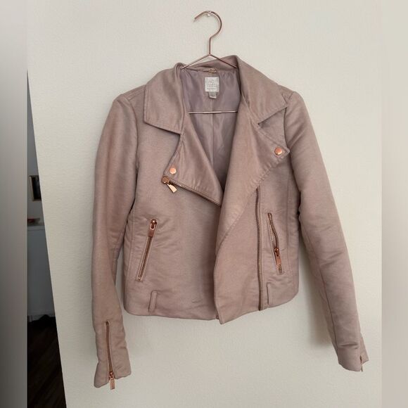 LC Lauren Conrad Runway Faux-Suede Moto Jacket size 4 blush and rose gold jacket - Picture 9 of 12